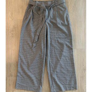Zara Trf Belted Wide Leg Plaid Culotte Crop Trousers Elastic Tie Waist Pants M